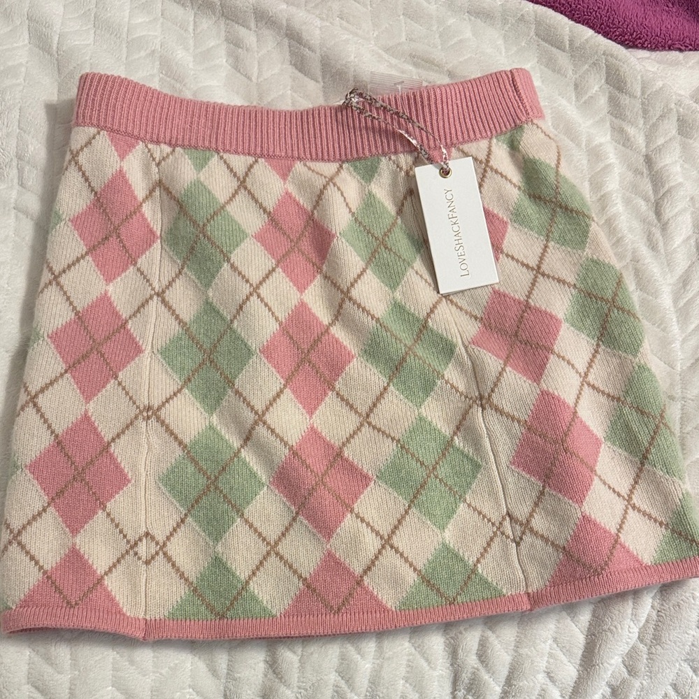 NWT LoveShackFancy Argyle Mini Skirt - Pink, Green, Cream size xs